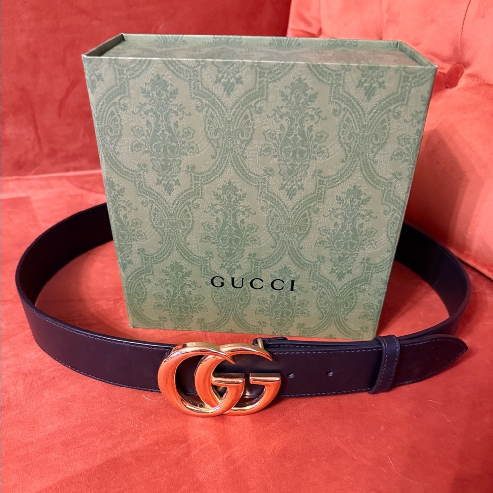 SOLD.  Authentic Gucci Black Leather Belt with Gold Buckle